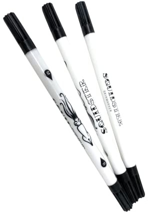 2x INKgrafiX® Squidster Hautstift - 2 Spitzen (M) - Schwarz - Tattoo Piercing - Stift Tattoostift Hautschreiber Skinmarker Skin Marker Filzstift