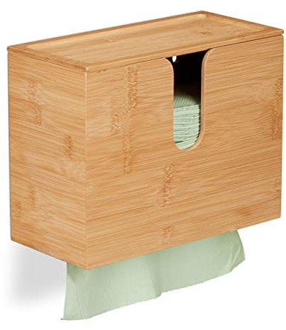 Relaxdays Dispensador Papel Secamanos con Tapa, Toallas Tamaño H2, Bambú, 21x27x13 cm, de Pared, Baño y Cocina, Natural