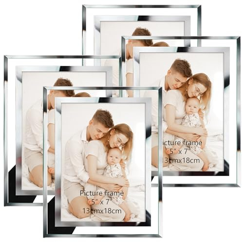 Giftgarden 4er Set Glas Bilderrahmen 13x18 cm - Silber Fotorahmen für 18x13 cm Fotos und Bilder - Perfekt für Babyfotos, Familienfotos und Hochzeitsfotos - Geschenk für besondere Anlässe