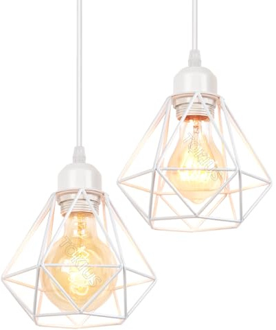 TOKIUS Lot de 2 Lustres Suspensions Industrielles Plafonnier E27 Vintage Luminaire E27 Rétro Plafond Abat jour Métal Cage Ø160mm éclairage Pour Salon Cuisine