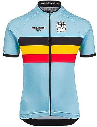 Bioracer Fahrradtrikot für Kinder, kurzärmlig – Offizielles Team Belgien – Blau – Größe 164 | 14 Jahre – Fahrradbekleidung zum Radfahren