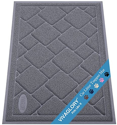 VIVAGLORY Katzenstreu Matte Trackmat Katzenklo Matte, Katzenmatte Katzenklo Katzenklomatte, Unterleger & Wasserdichte Streuauffangmatte Auffangmatte, 60cm×43cm, Grau