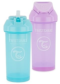 2x Twistshake Straw Cup Auslaufsicher Trinklernflasche mit Weicher Trinkhalm 360 ml, Strohhalmbecher für Kinder mit Strohhalm, ab 6 Monaten, BPA-Frei, Pastell Lila & Pastellblau