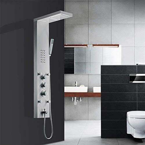 SilteD Badezimmer-Temperatur-Duschpaneel, Wasserfall-Regenmassage-Duschsystem, Wasserhahn mit Düsen, Handbrause, Badezimmer-Duschsäulenmischer, Wand-Duscharmatur, C