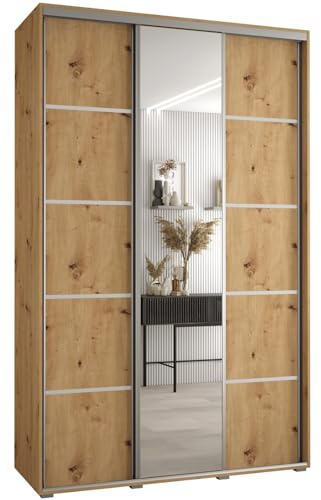 ABIKSMEBLE Armoire Porte coulissante Miroir Davos 5 - Armoire Chambre - Dressing Chambre Adulte - Penderie Vetement Dressing - Garde Robe - Placard Chambre - Armoire 3 Portes - Closet - Panderie