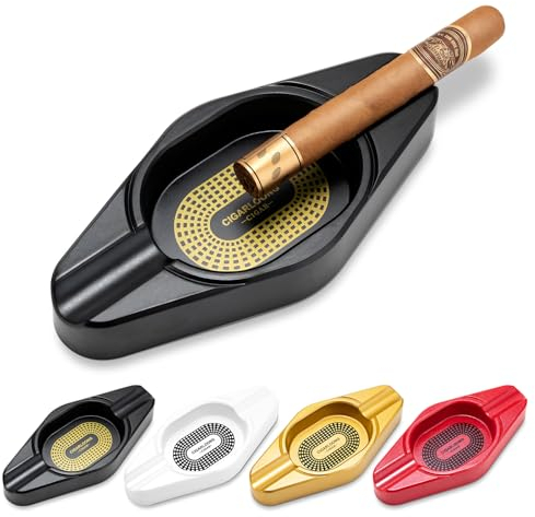 CIGARLOONG Cigar Ashtray with 2 Holders Travel Ash Tray for Indoor and Outdoor,Black(1 Piece)