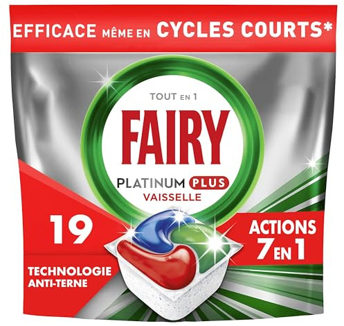 Fairy Platinum Plus Tablets Lavavajillas All In One Tecnología Anti-Terne, Regular, 19 cápsulas, limpieza óptima para una vajilla limpia como nueva