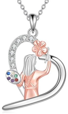 YFN Paint Necklace Sterling Silver Painting Pendant Necklace Paint Jewelry for Women Art Gifts for Artist Art Teacher