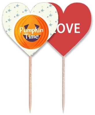 Palillo de dientes redondo con diseño de calabaza de Halloween, bandera de amor, corazón, etiqueta para cupcakes