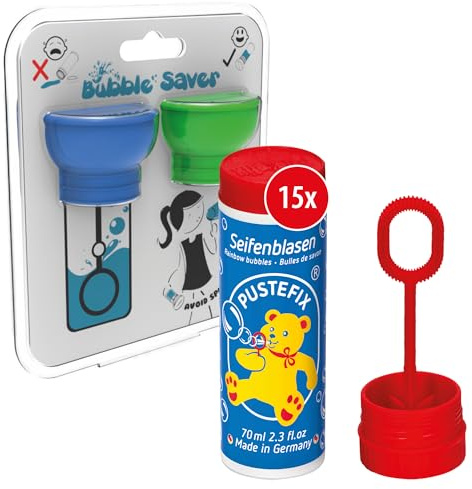 Pustefix Seifenblasen Set I 1 x 15 Klassik 70ml + 2er Pack Bubble Saver I Bunte Rainbow Bubbles Made in Germany I Seifenblasen für Hochzeit, Kindergeburtstag, Standesamt, Polterabend