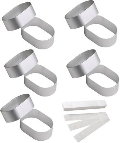 mollensiuer 10Pcs Aluminium Alloy Oval Baking Cheese Cake Molds Oval Mousse Ring Baking Half Cooked Cheese Pastry Cake Molds Kitchen Dessert Rings Set with 100pcs Cake Side Liner Papers, Silver