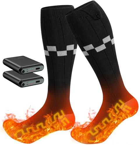 ikuchelife Beheizbare Socken 2024, 2 X 7500mAh/5V Akku Max. 14H Fußwärmer Elektrisch Wiederaufladbare Wolle Beheizte Socken 2 Heizdraht Heizsocken mit 4 Temperatur für Ganze Fußsohle