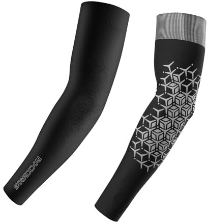 ROCKBROS Armärmar UV-skydd Armstöd för Ömtålig Hud Tunn Hud Tatuering Täcka Kompression Ärmar för Kvinnor Män Spelärmar för Trädgårdsarbete, Cykling, M-XL, Svart Vit