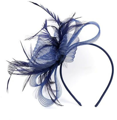 CCAIPU Fascinators per Capelli da Donna, Fascia di Piume con Nastri a Maglia a Fiori Elegante Fermaglio per Capelli Tea Party per Ragazze e Donne (IT, Testo, Taglia Unica, Blu)