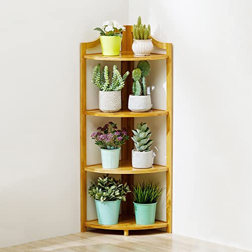 Bamboo Corner Shelf Plant Stand with 5 Tiers for Living Room Home Office and Kitchen Small Industrial Multipurpose Shelving Unit for Plants Display