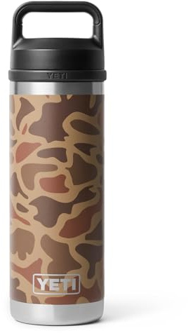 YETI Rambler Trinkflasche 18 oz (532 ml) Wetlands Camo – Edelstahl Trinkflasche, Wasserflasche Sport mit Chug–Verschluss, isolierte Sportflasche