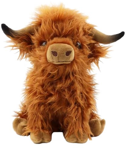 CTALBFF Highland Cow Stuffed Animal, Realistic Highland Bull Plush Toy, Brown, 25CM