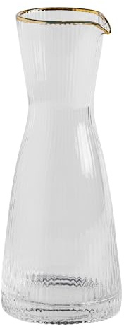 home&you - Jarra Vanesa, 950 ml, jarra de agua en jarra, botella, servicio de bebidas, cristal transparente, diseño elegante, 25,3 x 10 x 10 cm, dorado
