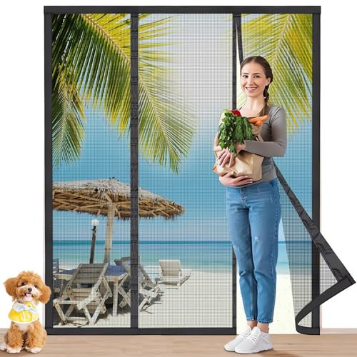 Tenda Scorrevole Magnetica 300x205cm Nero Zanzariere a Rullo Incollate Senza Forare Tessuto Pregiato per Balcone del Soggiorno