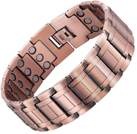 JFUME Pulsera de cobre puro para hombres, 3 pulseras magnéticas gruesas, ajustable con herramienta, cierre plegable duradero, Mittelgroße