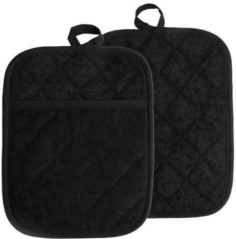 Annlpoy 2 pezzi presine da cucina guanto forno cucina tasca guanti da forno resistenti al calore guanti da forno neri antiscivolo, guanti da cucina, cottura, grigliata, dimensioni 18 x 23 cm