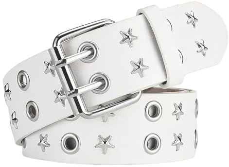 NUREINSS Punk Gürtel Unisex | Doppelloch-Design mit Sternenmuster, Edelstahl-Schnalle (3.8cm) | Für Streetwear, Rock-Outfits & Gothic-Mode | Kunstleder für Jeans/Kleider/Partys