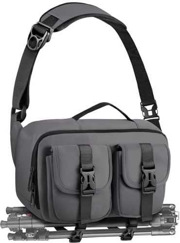 TAAOKA Borsa a tracolla per fotocamera SLR/DSLR, con supporto per treppiede, borsa a tracolla impermeabile per fotografi (grigio)