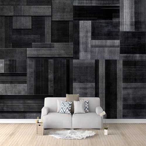 WHUOEUCO Carta Da Parati Effetto 3D Geometria Nera Grigia 350x256 cm Fotomurali Non Tessuto, Decorazione Poster Arte Murale Moderna per Casa Ufficio Camera Da Letto Soggiorno