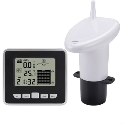 EffiFish Moniteur numérique de niveau de réservoir d'eau, jauge de température intérieure et extérieure, écran LCD, capteur sans fil pour la maison, le jardin, la citerne