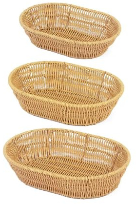 Lot de 3 plateaux de service en rotin synthétique pour salle à manger, pain, collations, salon ou bureau