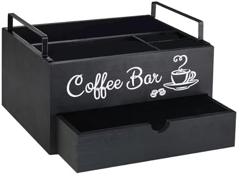 Coffee Station Organizer - Tea Bag Storage Weight, Wooden Coffee Maker Stand | Farmhouse Style Design Kitchen Organization For Seasoning Rack Accessories