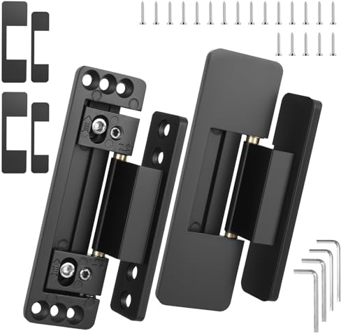 2 Pack Concealed Hinges, Adjustable Hidden Door Hinges 110Lbs Load-Bearing Heavy Duty Pivot Hinge 110° Swinging Invisible Hinges for Secret Doors, Bookcase, Shelf & Murphy Door