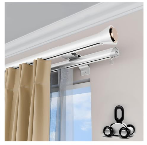 Generico Binario per Tende Doppio da Parete, Bastone Romana per Tende, Bastoni per Tende in Alluminio Resistente, Asta per Tende Scorrevoli con Puleggia A 4 Ruote(Bianco,160cm/5.2ft (2 * 80cm))