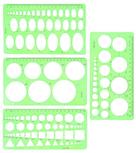 TAKONE Schablonen Geometrische Formen Set 4-teilig Kunststoff | 4-teiliges Set geometrische Formen, transparentes Kunststoffmaterial, Kreise und Winkel