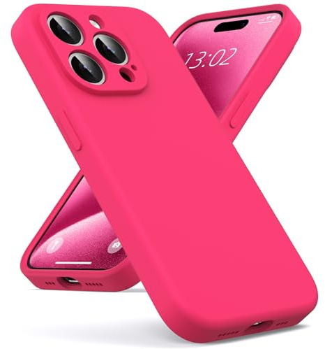 Oududianzi - Cover per iPhone 15 Pro Max Silicone Liquido, Rosso rosa | Interno in Microfibra Morbida, Custodia Protezione Antiurto Resistente Aantigraffio