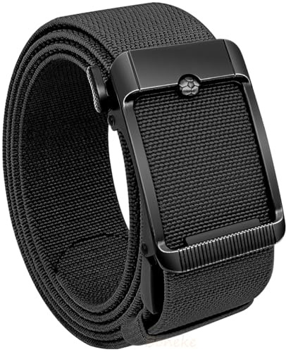 Boneke Mens stretch belt, with ratchet metal buckle, work and tactical belt | 3.5cm Wide Stretch Nylon Golf Work Casual Belt with Soccer Design Buckle, Accurately adjustable