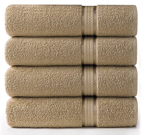 COTTON CRAFT Ultra Soft Oversized Bath Towels - 4 Pack Extra Large Bath Towel Set - 30x54 - Absorbent Everyday Luxury Hotel Spa Gym Shower Beach Pool Camp Travel Dorm - 100% Cotton 580 GSM - Linen