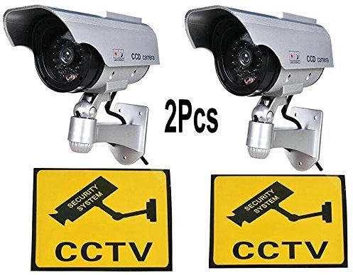 BW 2 x Solar Power Fake Outdoor Dummy Camera Security Home CCTV Camera LED Light Waterproof