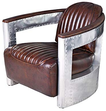 Vintage Sessel Aviator Clubsessel Leder & Metall Loungesessel Stuhl Wohnzimmer Braun handgefärbt und veredelt Art Deco ovl011 Palazzo Exclusiv