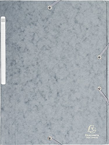Exacompta 17110H 1 Mappe mit Gummizug Maxi capacity 3 Klappen aus Glanzkarton Maße 24 x 32 cm für Dokumente im Format A4 Farbe grau