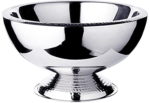 EDZARD Champagner Kühler Till (Ø 43 cm, groß) aus Edelstahl - Flaschenkühler, Sektkühler doppelwandig - Getränkekühler für 6 Flaschen - Schale für Sekt & Eiswürfel - Weinkühler gehämmert