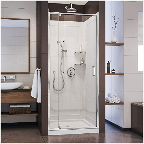 DreamLine Flex 32 in. D x 32 in. W x 76 3/4 in. H Semi-Frameless Shower Door in Chrome with White Base and Backwalls, DL-6217C-01CL