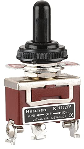 Heschen Metal Toggle Switch, RT1122FS, SPDT, Momentary Type, (ON)/OFF/(ON) 3 position, 15A 250VAC, with Waterproof Cap, CE