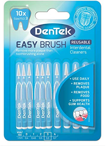 DenTek Easy Brush Interdentalbürsten, ISO3/0,6 mm, zum Entfernen von Lebensmitteln und Plaque zwischen den Zähnen, 10 Stück