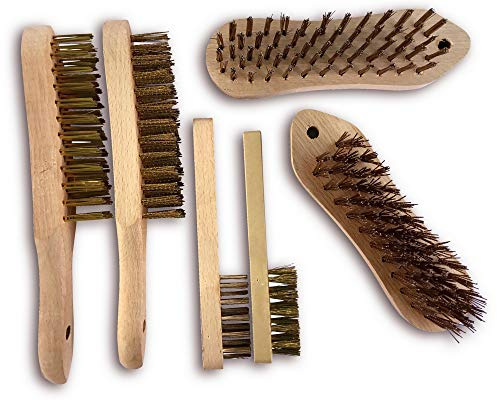 Kibros Assortiment 6 brosses métal soudeur violon bougie acier laitonné | 2 soudeur acier rond, 2 violon acier souple, 2 bougie laitonné, manche bois, fil acier laitonné, assortiment.