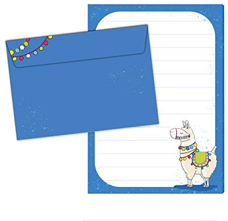 Briefblock Set ALMA das LAMA DIN A5 (liniert 50 Blatt) inkl. 20 Umschlägen/Briefpapier Set für Kinder mit Linien und niedlichem Motiv