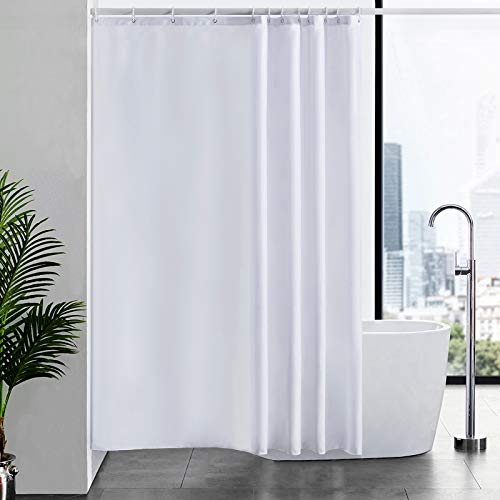 Furlinic Duschvorhang 180x200, in Badezimmer Vorhang für Badewanne und Dusche,Textile Vorhänge aus Stoff Wasserdicht und Anti-schimmel, Duschvorhänge Waschbar, mit 12 Duschvorhangringe Weiß.