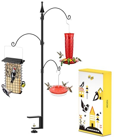 iBorn däck fågelmatare stång balkongklämma, tre justerbara herdekrokar för utomhusbruk, trädgård, uteplats, däck, staket, lockande vilda fågelmatare planterare hängare (matare ingår inte)