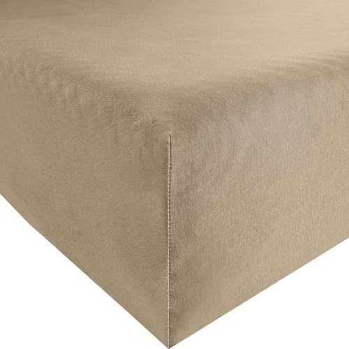 REDBEST Spannbettlaken Denver Elasthan-Jersey-Stretch Taupe Größe 90x190 cm - 100x200 cm - besonders weich und anschmiegsam, bügelfrei, mit Rundumgummi