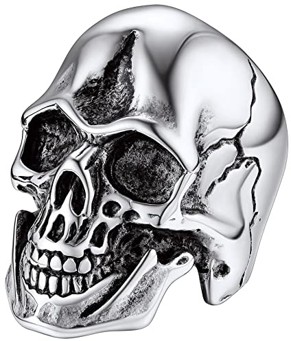 ChainsHouse Herren Männer Totenkopf Ring Punk Gotik Skull Fingerring Skeleton Head Fingerring in Ringgröße 19.75 für Geburtstag Vatertag